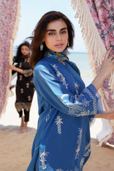 Sahar Unstitched 3-Piece Embroidered Lawn Suit with Silk Dupatta – Royal Blue